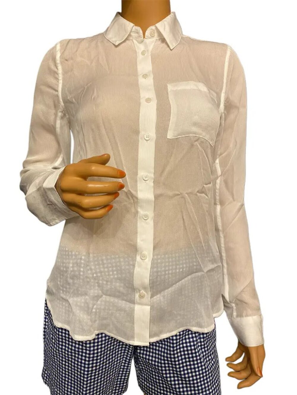 Guess White Button Down Shirt Semi Sheer Ribbed Texture